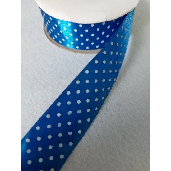 Лента атласная в горошек/ ш.25мм/ цв.синий/ 27м в рулоне